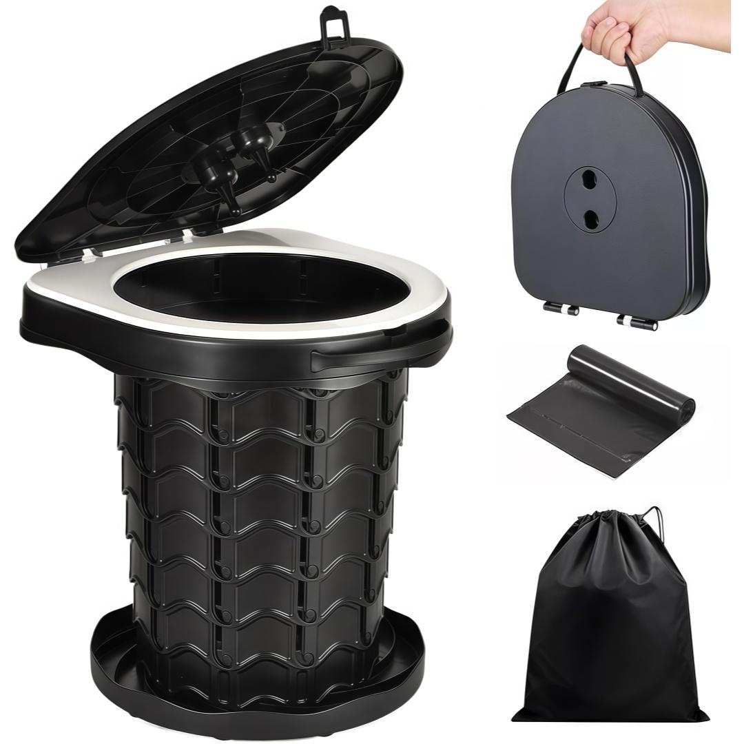 Saradevi-GmbH Campingtoilette max 150 kg, Mobile Camping Klapptoilette (7,5-34,5 cm) mit Deckel & Tragetasche – ideal für Outdoor, Wohnmobil, Reisen & Notfall