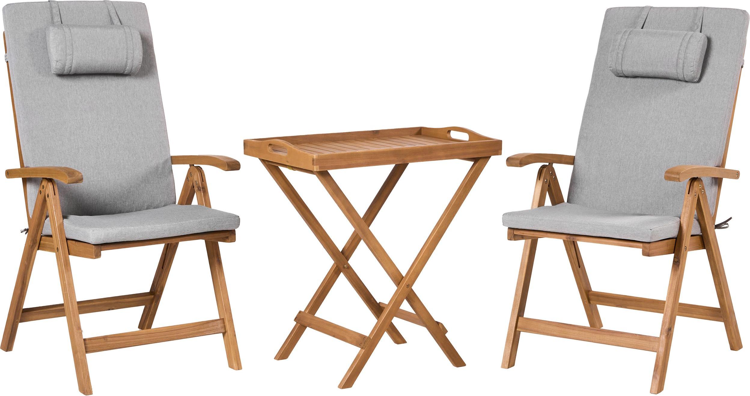 BELIANI Záhradný bistro set Stôl z agátového dreva 2 stoličky so sivými melanžovými vankúšmi Odolný voči UV žiareniu Skladací