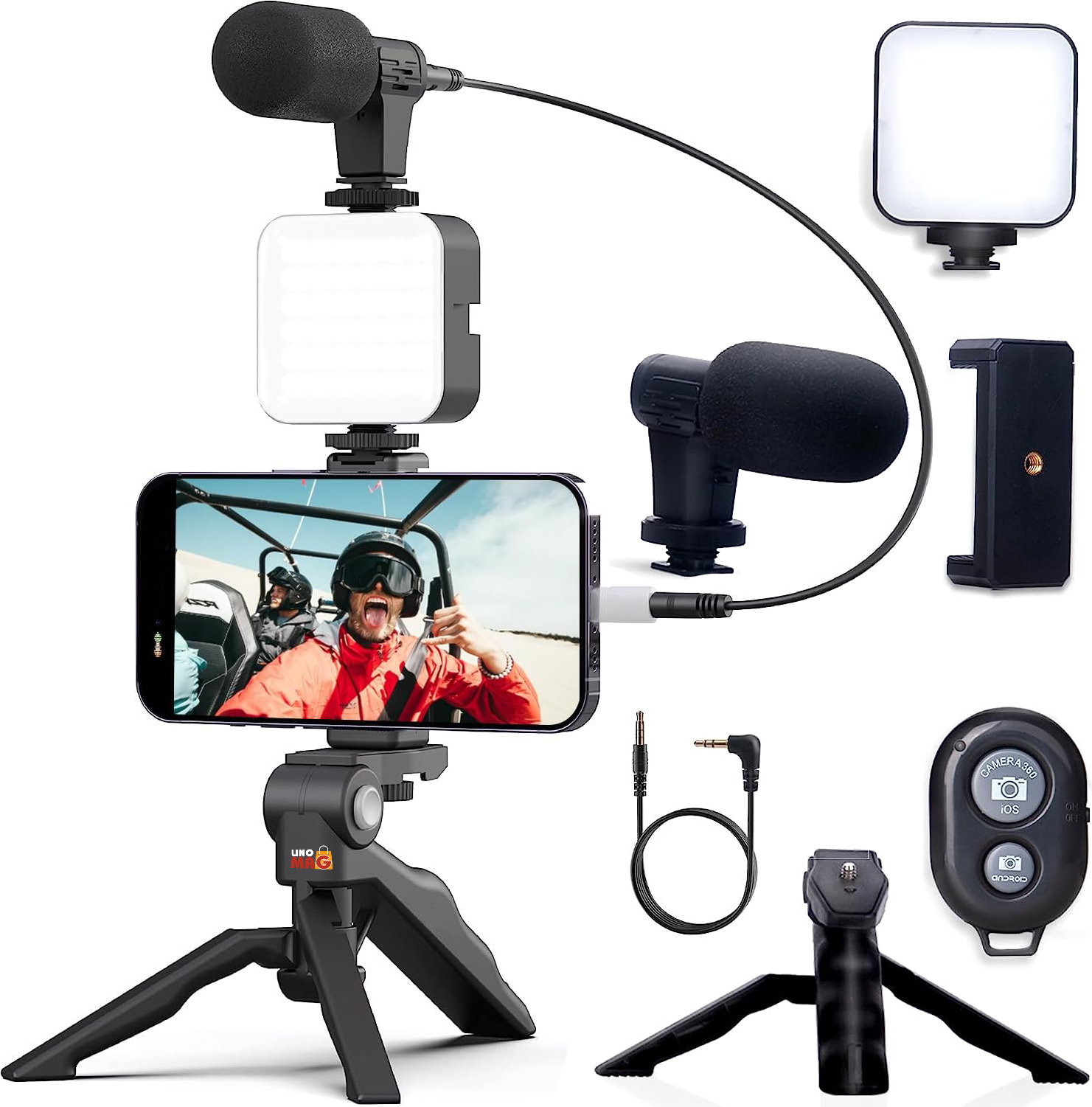 Linomag® Profesionálna vlogovacia súprava pre videá YouTube, TikTok, diaľkové ovládanie Bluetooth, skladací statív, LED lampa, mikrofón, kompatibilný s fotoaparátom/smartfónom