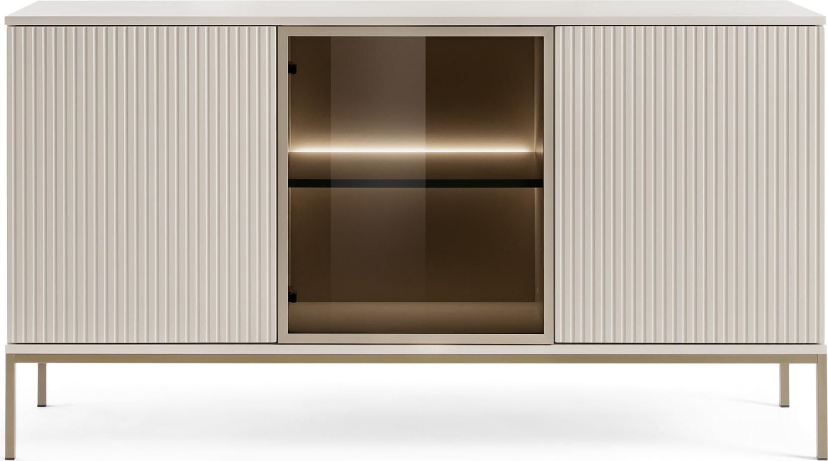 3E 3xE living.com Moderne breite Kommode mit Türen und geriffelter Front 154×83×39 cm, Kaschmir / Gold SENTOK154KASZMIR