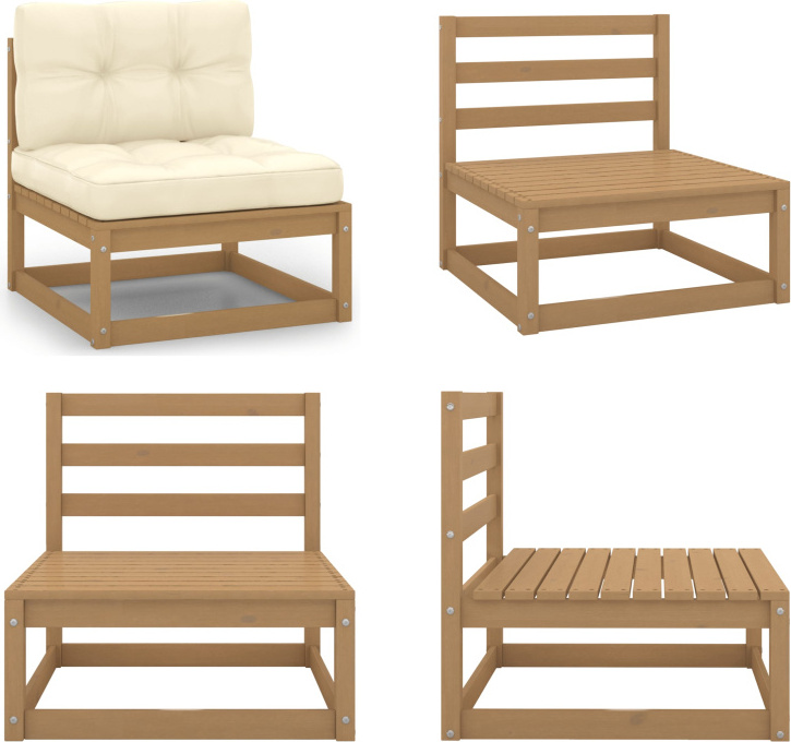 vidaXL Garten Mittelsofa mit Creme Kissen Massivholz Kiefer - Mittelsofa - Mittelsofas - Sofa-Mittelstück - Sofa-Mittelstücke HL805723