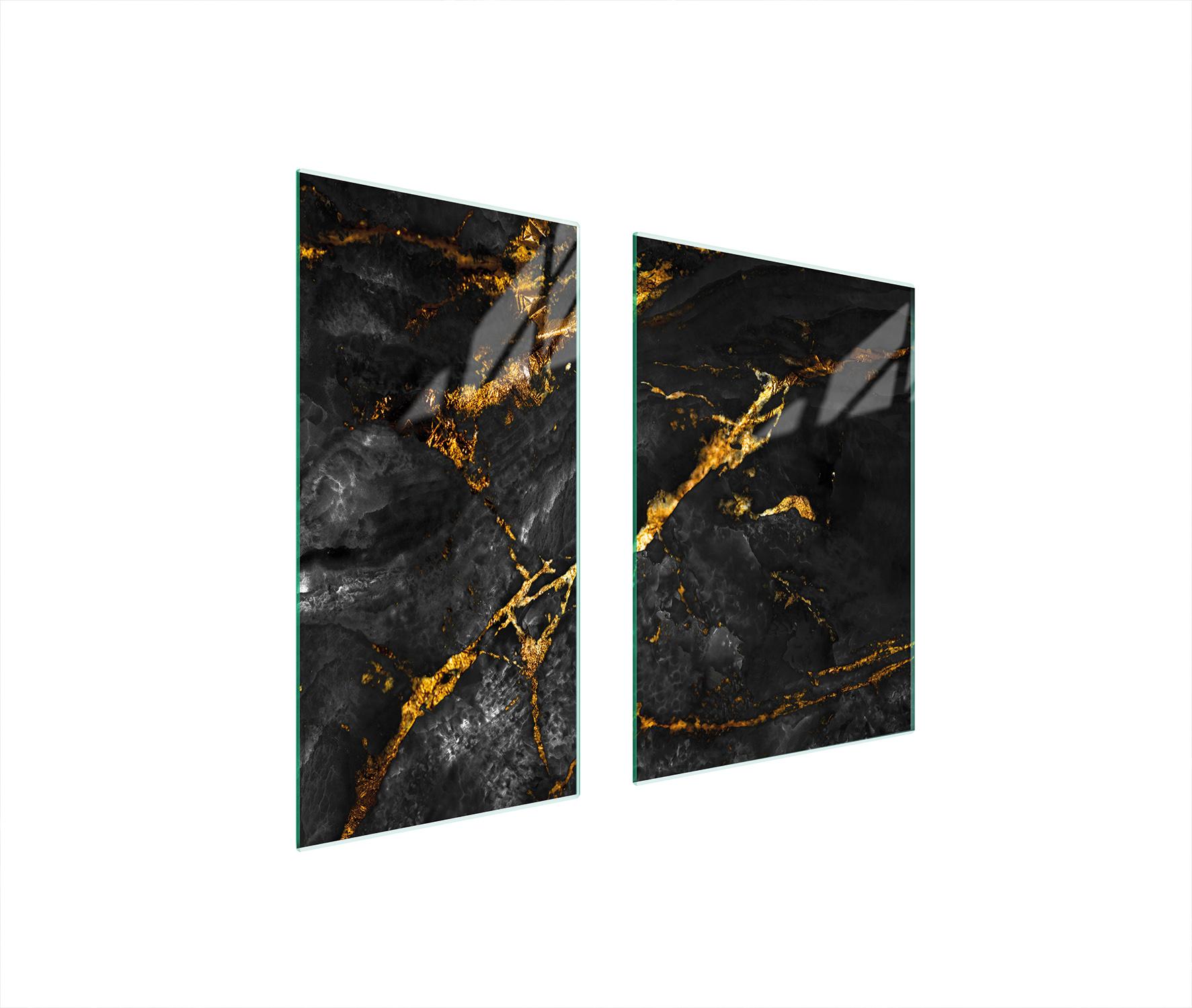 TMK ArtDeko Herdabdeckplatten 2 teilig 75x52 Glaskeramikfeld Abdeckung Glas Schneidebrett Marmor Golden