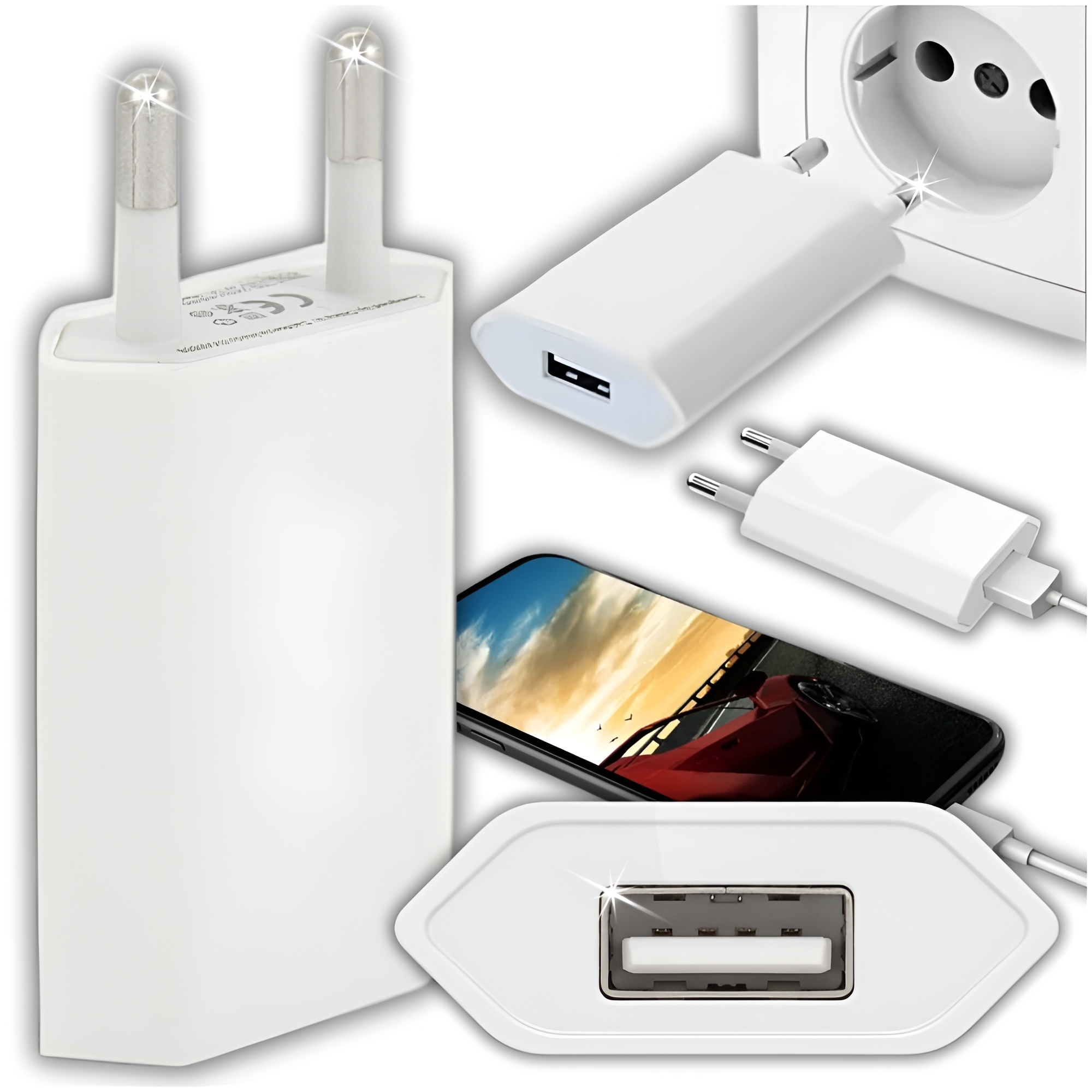 Sieťová Nabíjačka Usb 1A Kocka Napájanie Pre Kameru Smartwatch
