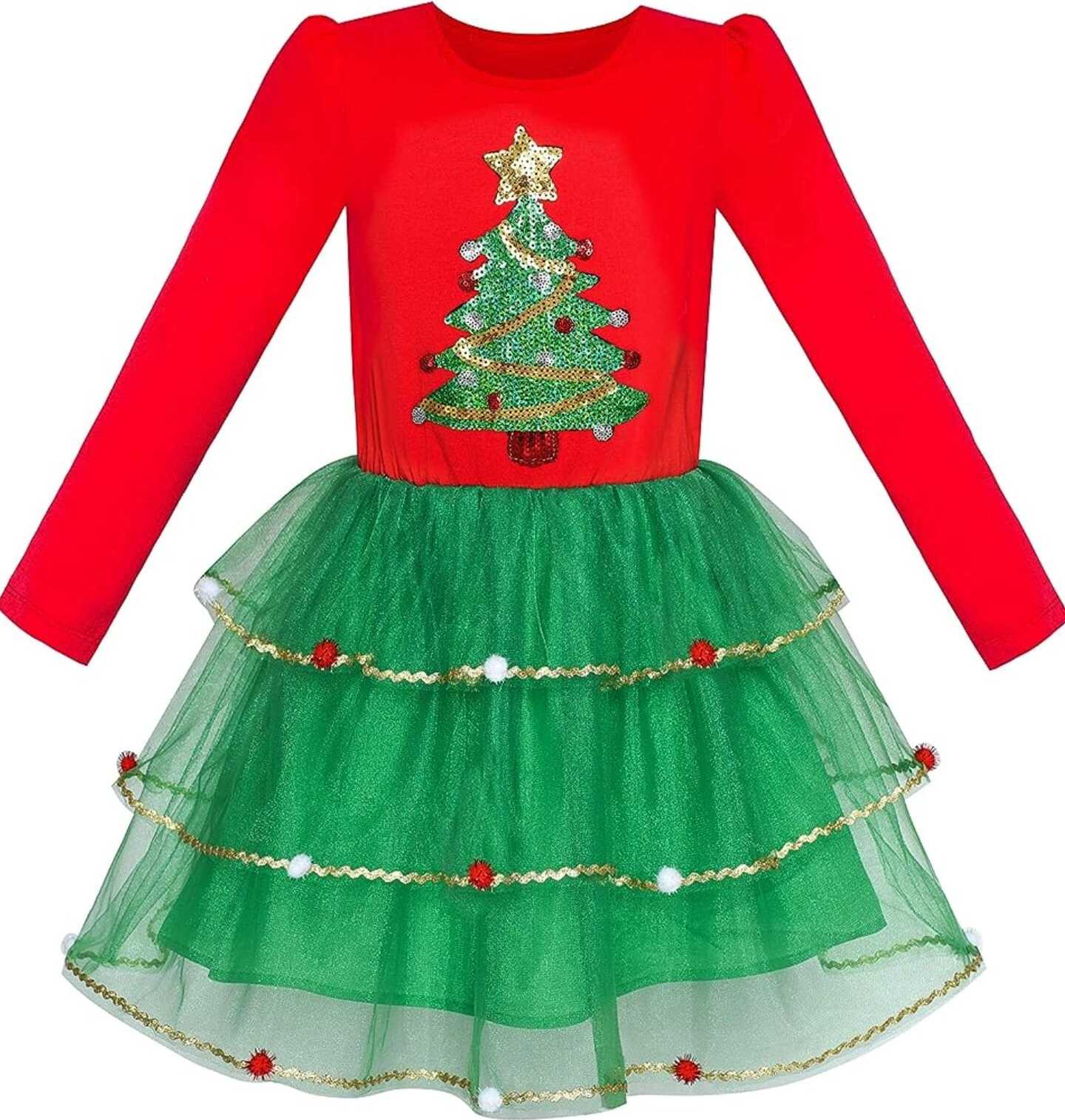 Abito di Natale per bambini, a maniche lunghe, con stampa