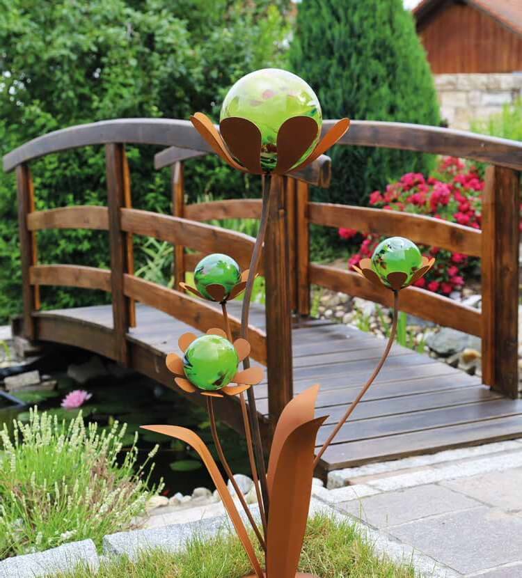 Ferrum Art Design Edelrost Glasblume Ferrum, grüne Kugen