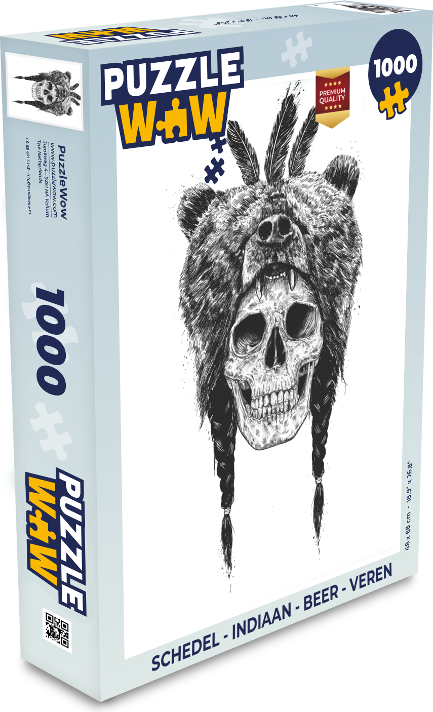 MuchoWow® Puzzle 1000 Teile Schädel - Indianer - Bär - Federn - Schädel - Spielzeug - Alt und Jung - Spiele - Puzzeln 136|555205