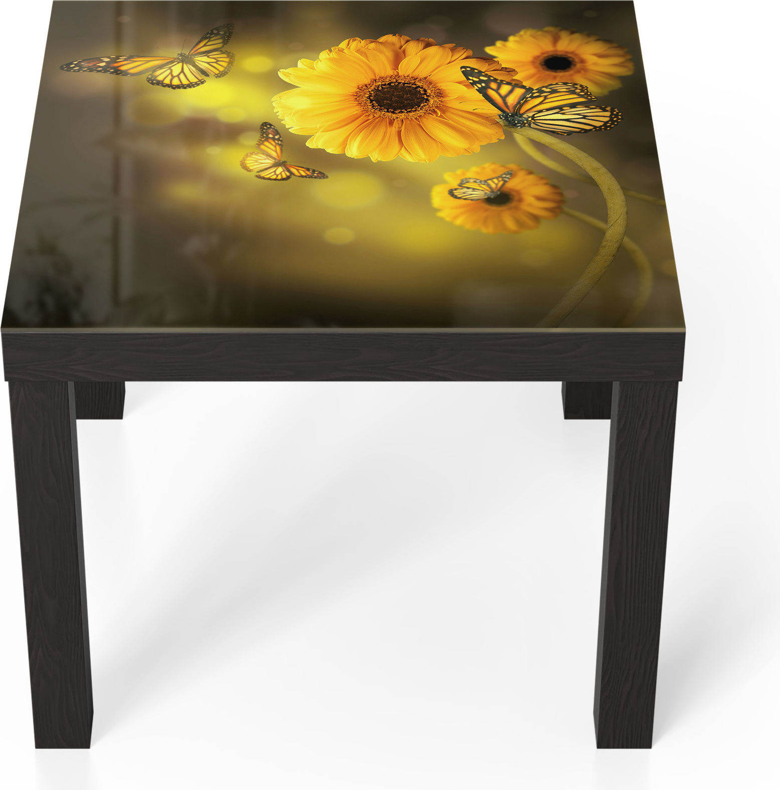 DEQORI Couchtisch 55x55 cm Schwarz 'Frühlingsfreude' Glas Beistelltisch Glastisch modern TL-55-55-B-3683