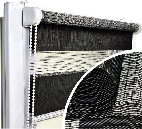 Voppi Doppelrollo ohne Bohren 43x230 cm Schwarz, Tag und Nacht Rollo, Fensterrollo, Innenrollo für Fenster, leichte nicht invasive Montage