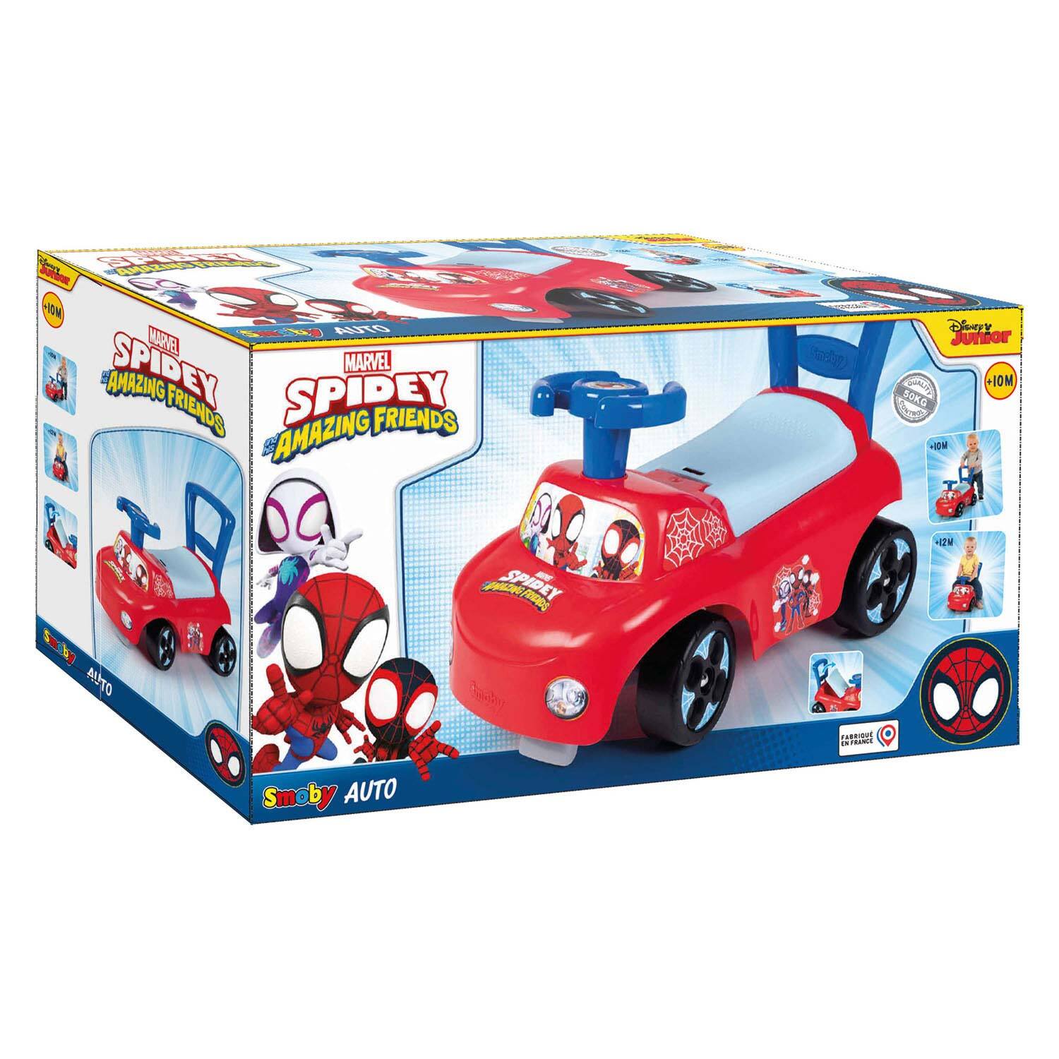 Smoby Marvel Spidey & Amazing Friends Rutschauto blau mit Spielzeugfach 1440750