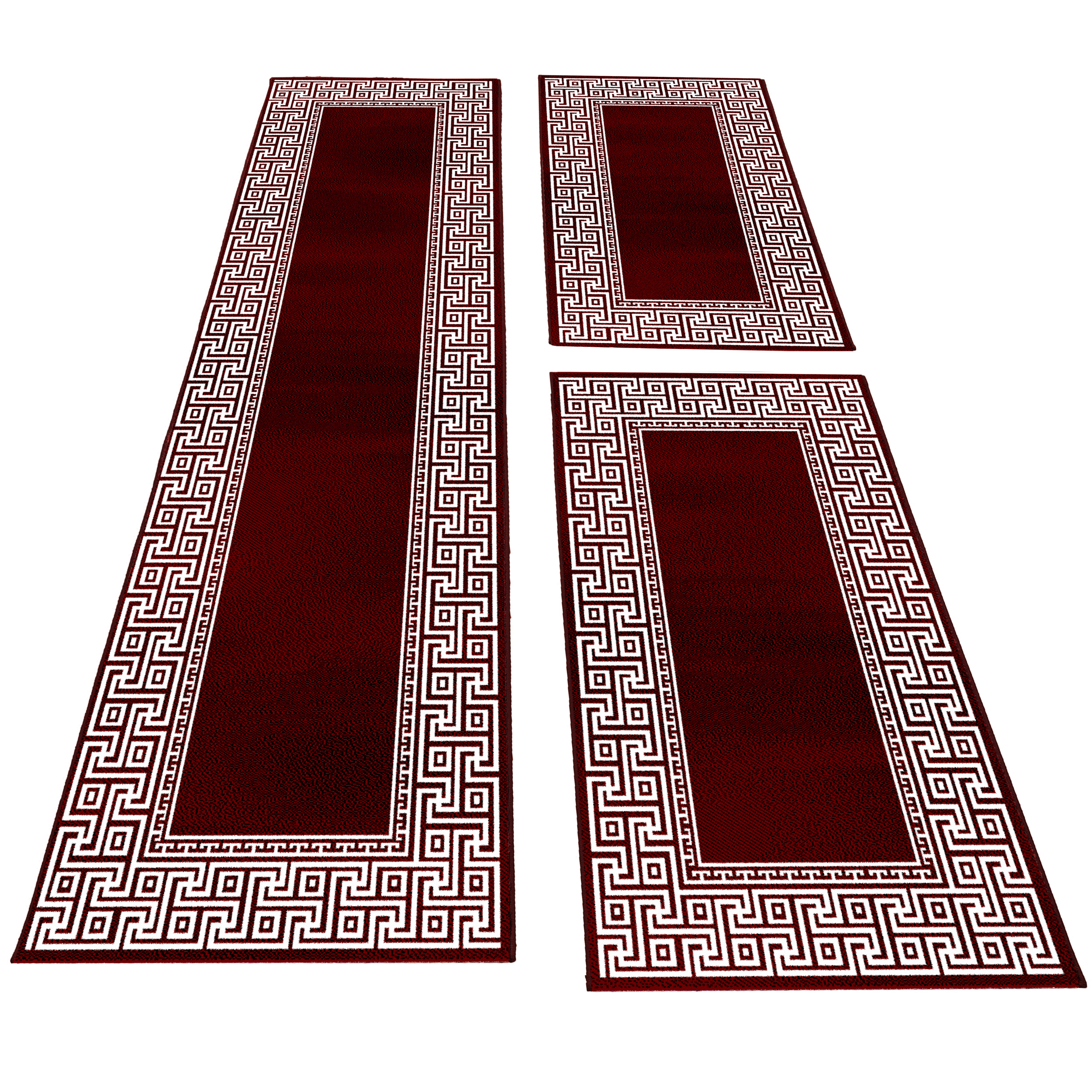 Bettumrandung Läufer Set Teppich Karo abstrakt Gemustert 3 Teilig Schwarz