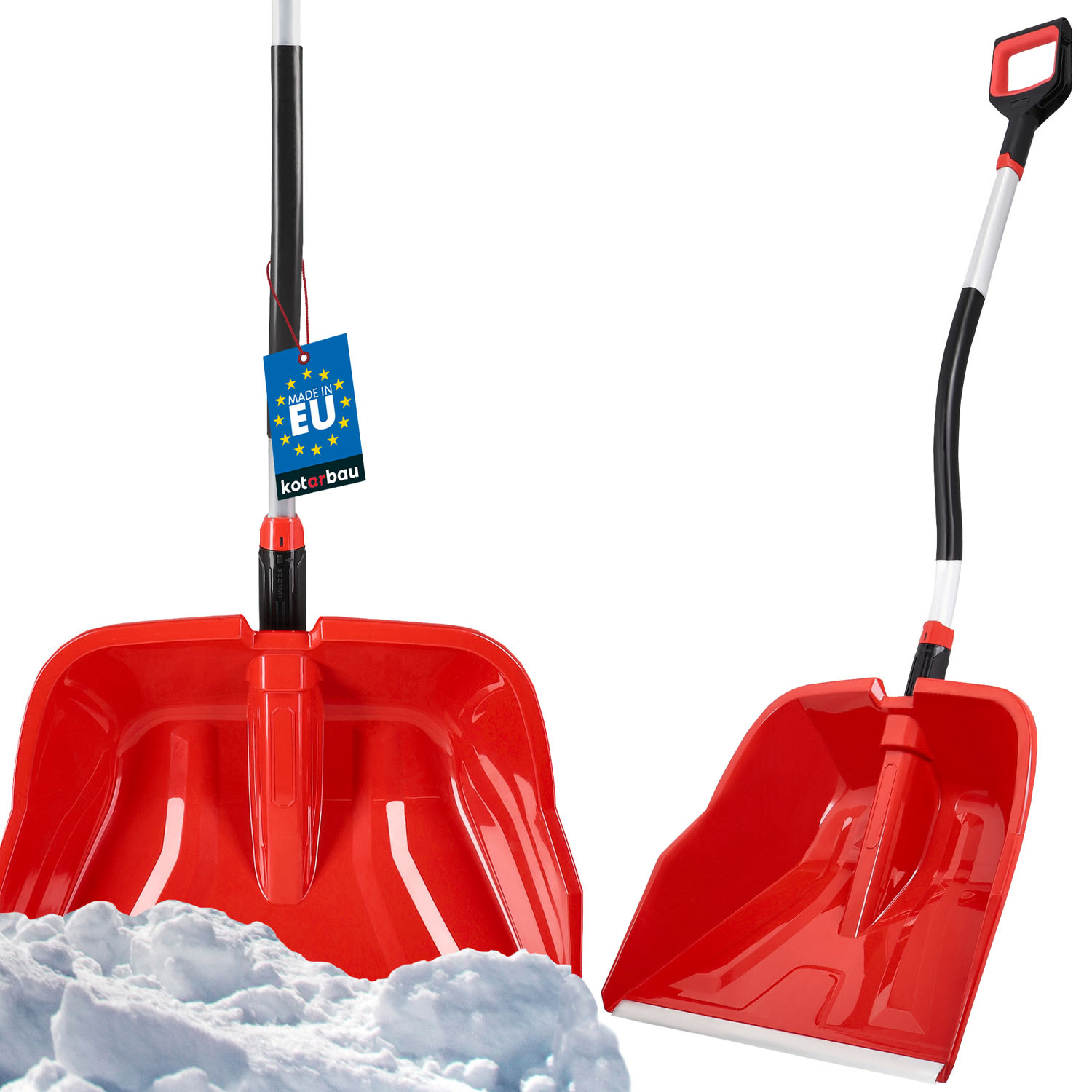 KOTARBAU® Schneeschaufel Kunststoff 40 x 50 cm Schneeschieber mit Aluminium Ergonomisch Stiel 144 cm Rot Schneeschippe Schneeräumgeräte Schnee Schaufel Schneeschaufeln Schneeschüppe