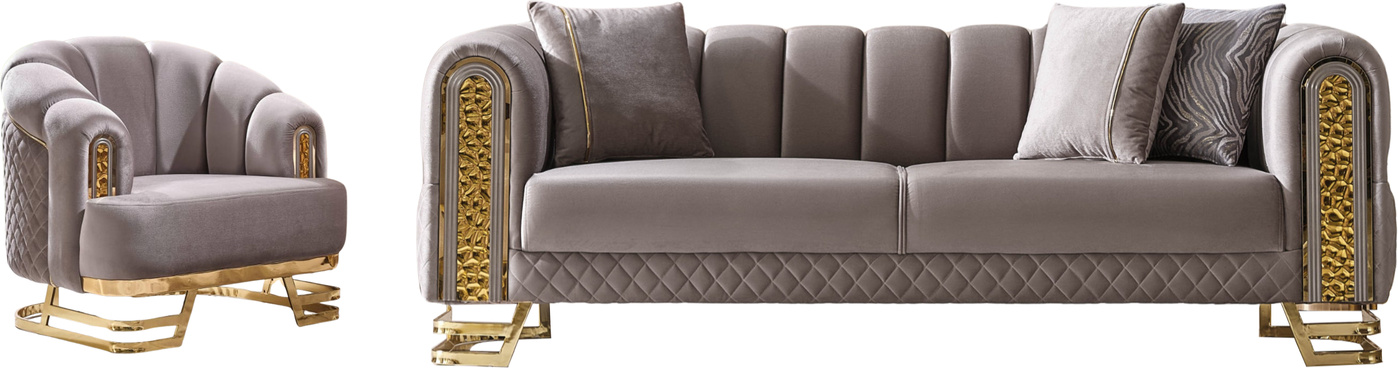 Villa Möbel Sofa Set Aveline Farbe: Taupe Stellvariante:3+1 Modernes Design mit klassischen Elementen kombiniert