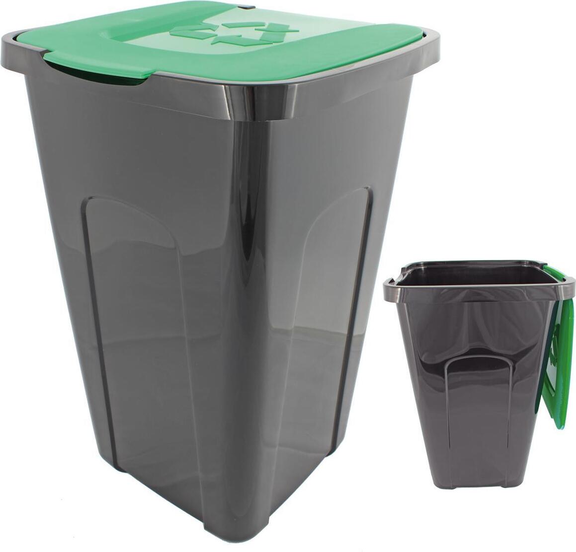 Centi Abfalltonne Recycling, 50 Liter, 56 x 36 x 36cm, Mülleimer Tonne Schwarz, Deckel GRÜN 0586.718556