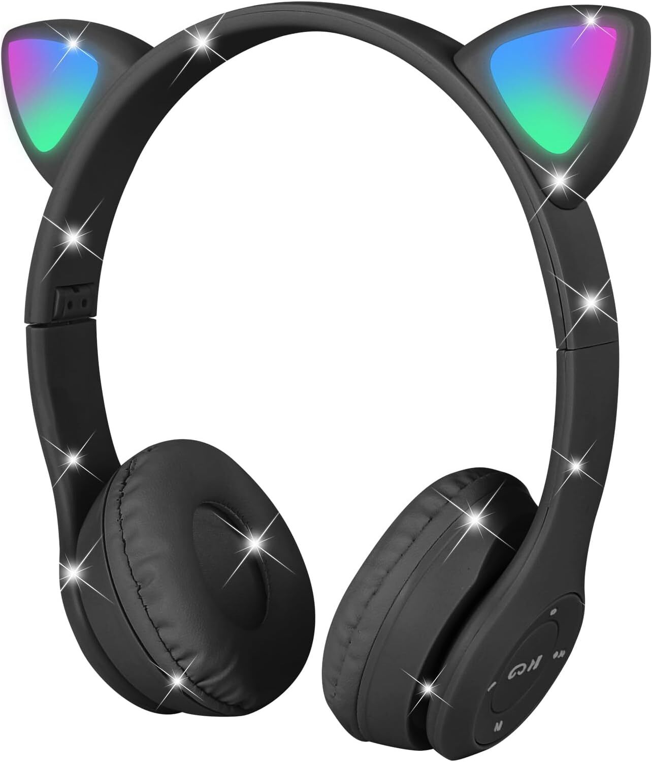 Slúchadlá pre deti, detské slúchadlá Bluetooth, dievčenské slúchadlá Cat Ear Over-Ear s LED svetlom Skladacie stereo slúchadlá Wireless, slúchadlá pre deti