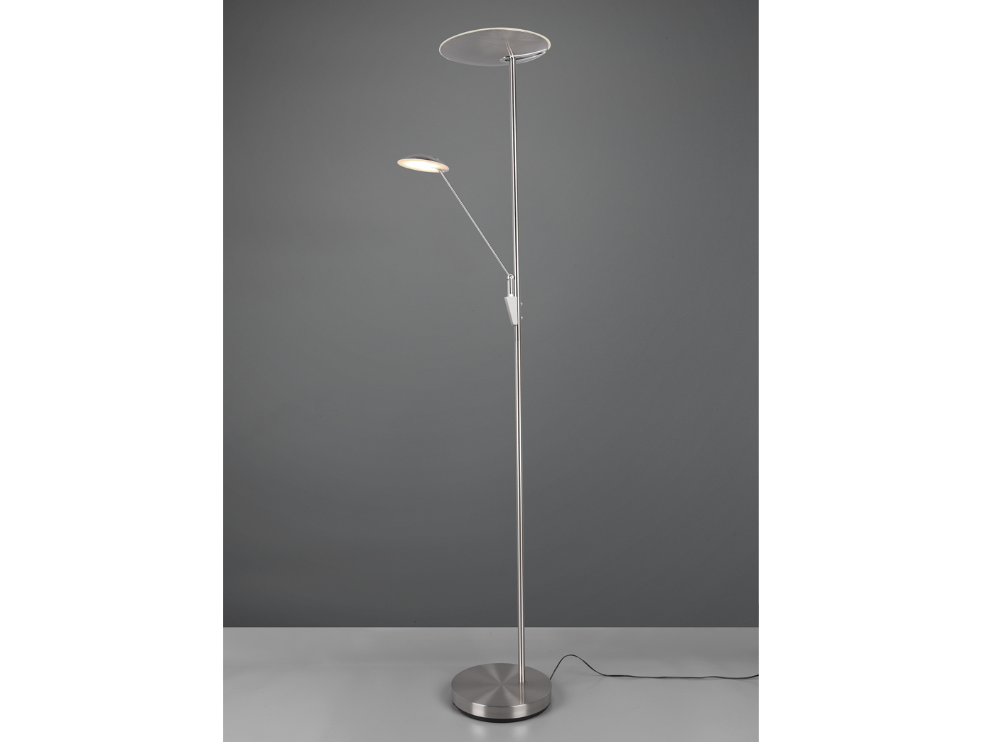TRIO LED Deckenfluter mit Leselampe Silber verstellbar dimmbar Stehlampen Wohnzimmer 423010207