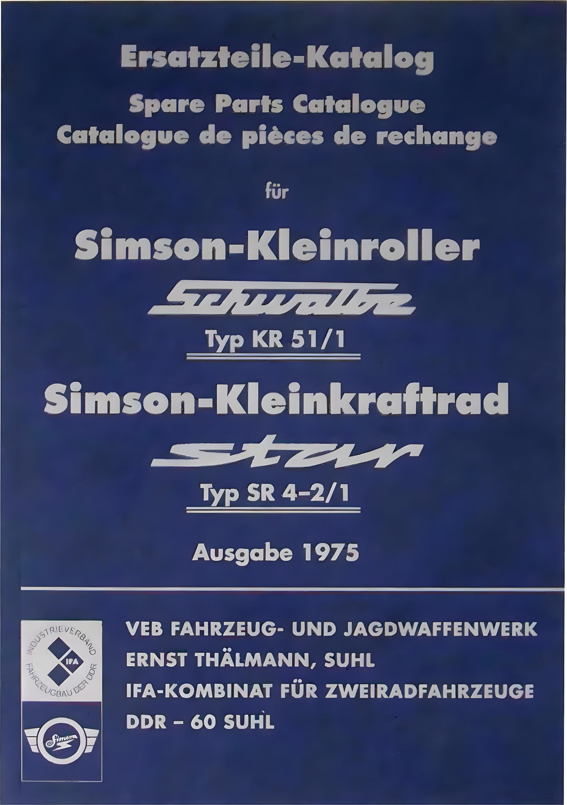 MZA Ersatzteilkatalog, Ausgabe 1975 - Simson KR51/1 Schwalbe, SR4-2/1 Star 14224