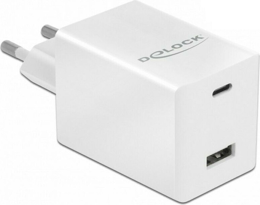 DeLOCK - Napájací zdroj - 48 Watt - 3 A - rýchle nabíjanie - 2 výstupné porty (USB, USB-C s napájacím zdrojom) - biely (41448)