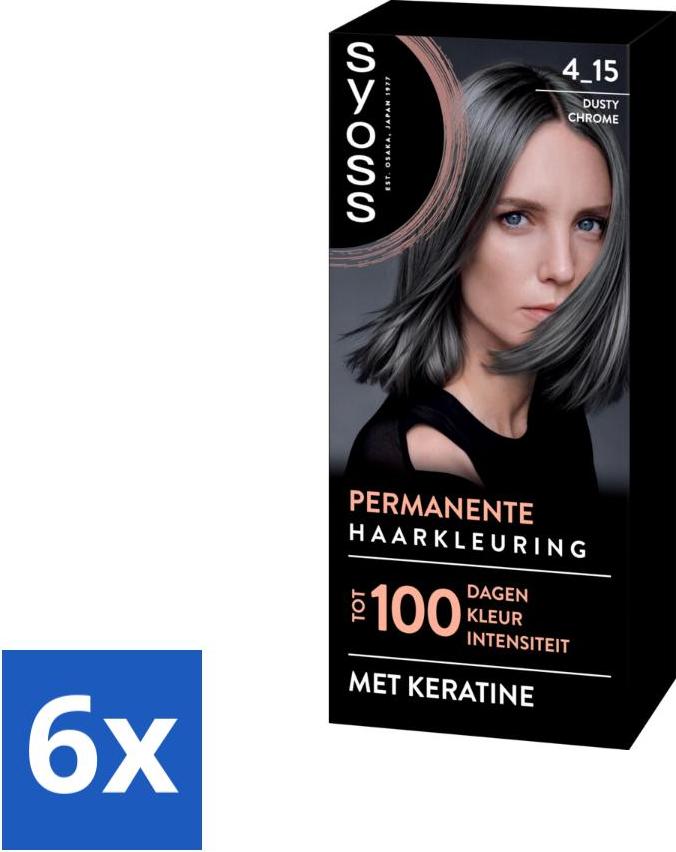 SYOSS – Coloration 4-15 Dusty Chrome – Haarfärbemittel – Grauabdeckung – Reduziert Haarbruch - Vorteilspack - 6 Stücke 872146