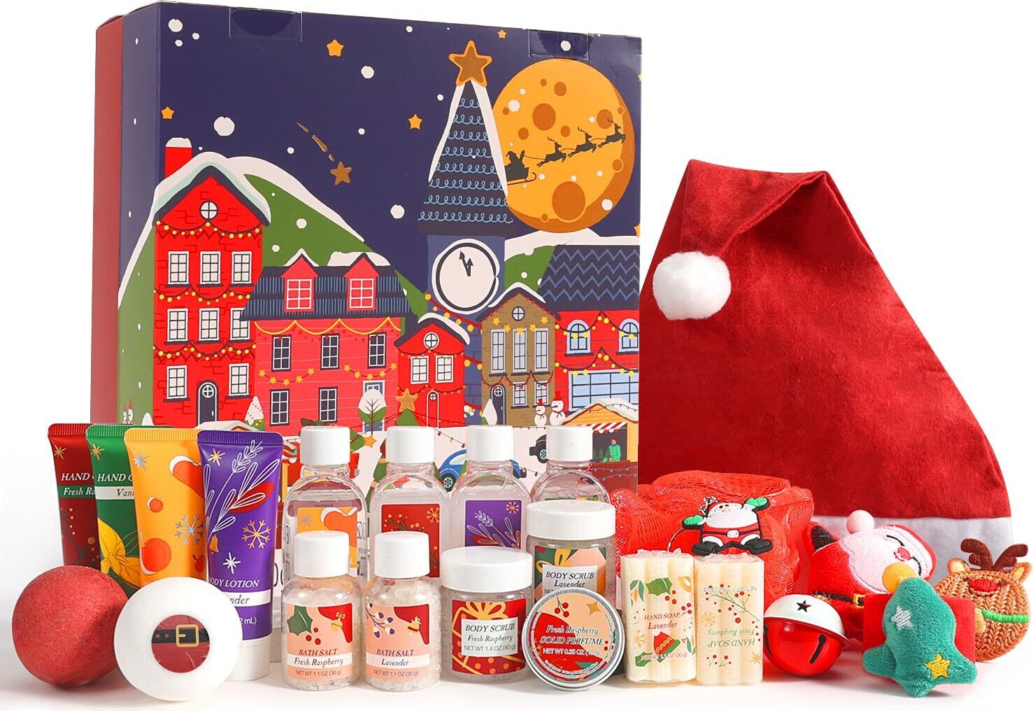 Sviatočný adventný kalendár s 24 prekvapeniami - kúpeľové bomby, krémy na ruky a ďalšie produkty pre dokonalý vianočný darček!