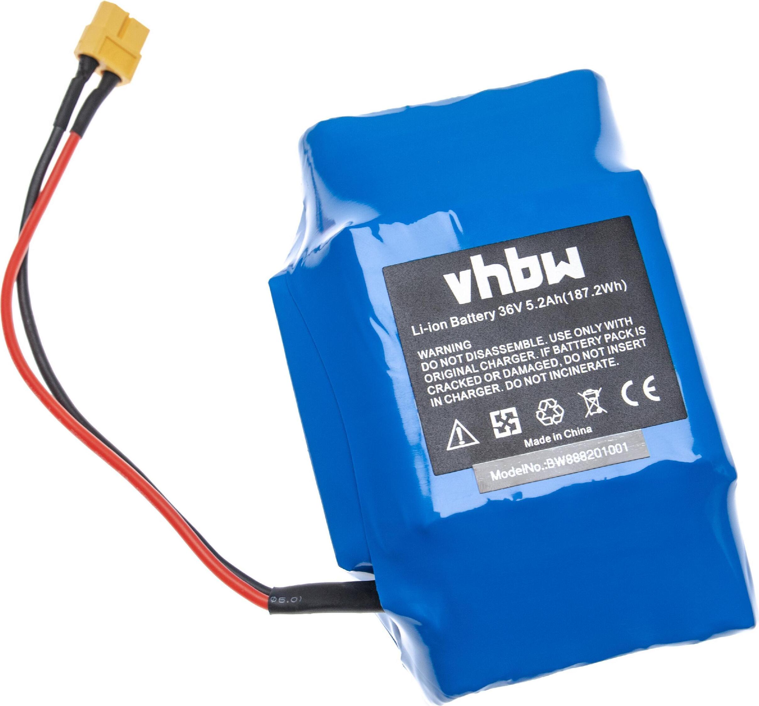 vhbw Akku kompatibel mit CityBlitz BBoard CB007W, Beast E-Scooter, Hoverboard (5200 mAh, 36 V, Li-Ion, mit Kabel)