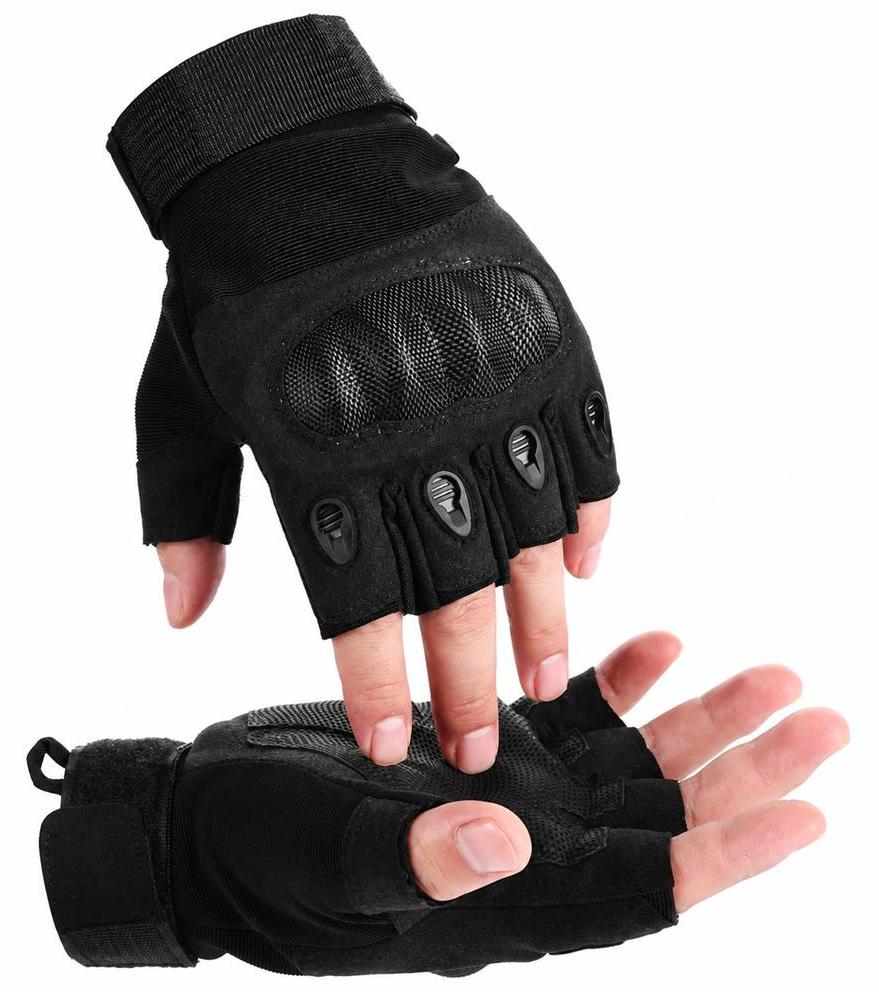 Linovit Taktische Fingerlose Handschuhe, Mikrofaser/, Größe M, Schwarz