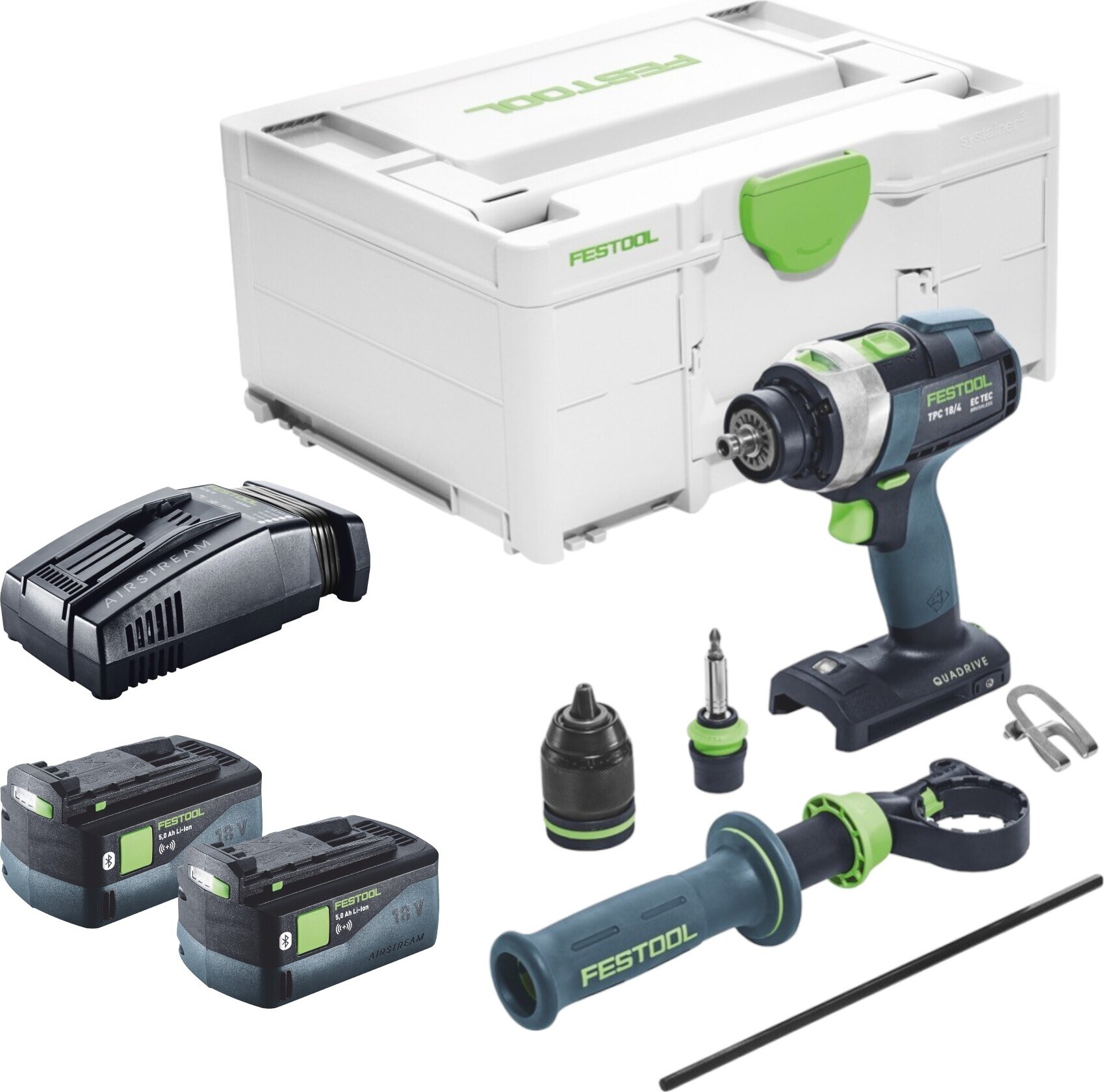 Festool TPC 18/4 I-Basic akumulátorová príklepová vŕtačka 18 V 75 Nm + 2x akumulátor 5,0 Ah + rýchlonabíjačka + systainer