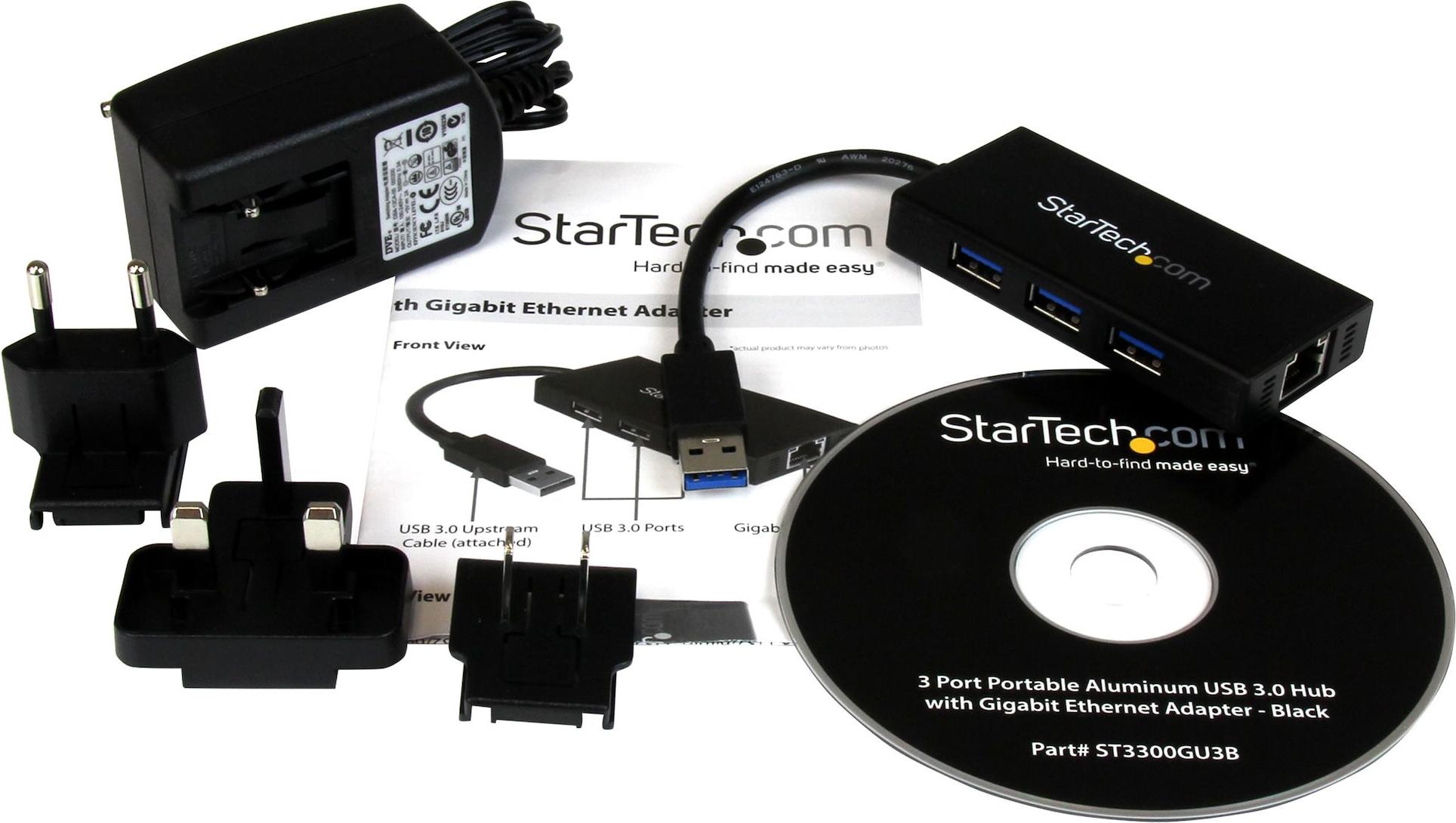 StarTech.com ST3300GU3B, Kábel, USB, Ethernet, 5000 Mbit/s, Čierna