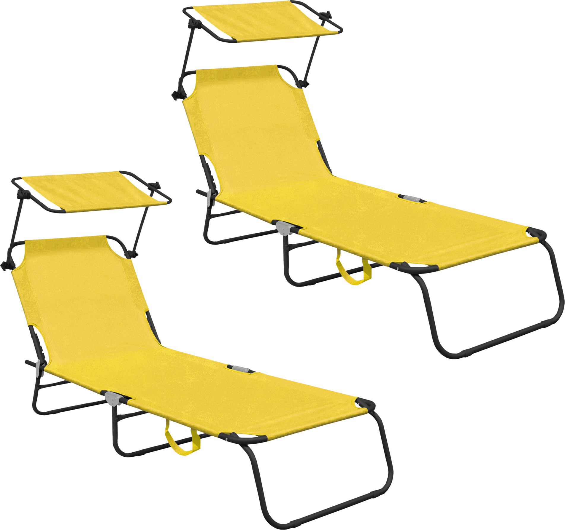 Aga 2x Gartenliege mit Verstellfunktion und Sonnendach Gelb 2x MR4254-Yellow