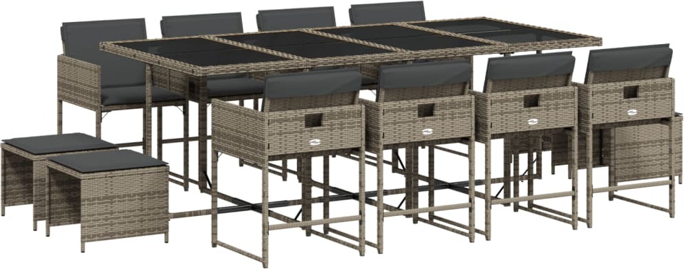 vidaXL 13-dielny záhradný jedálenský set s vankúšmi sivý polyratan