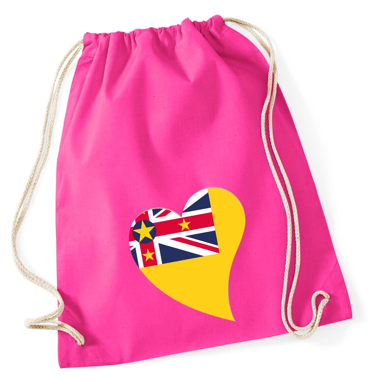 Hellweg Druckerei Huuraa Turnbeutel Niue Flagge Herz 12 Liter Fuchsia Baumwolle Rucksack Geschenkidee 6911TB-FUCH