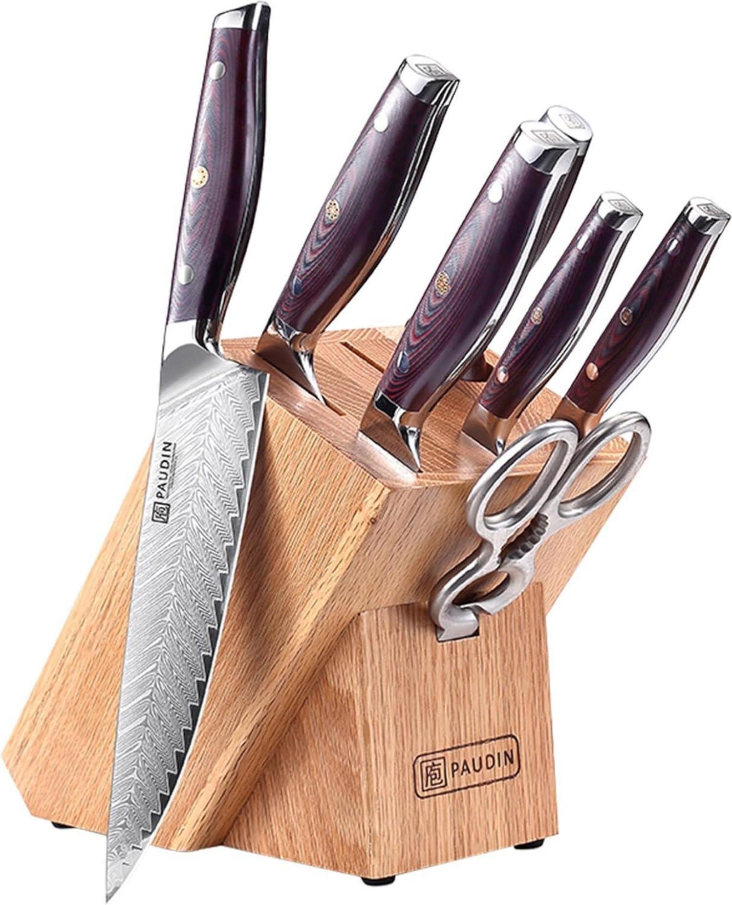 Sonstige PAUDIN Damast Messerblockset 8-teilig mit Holzgriff Küchenmesser Set