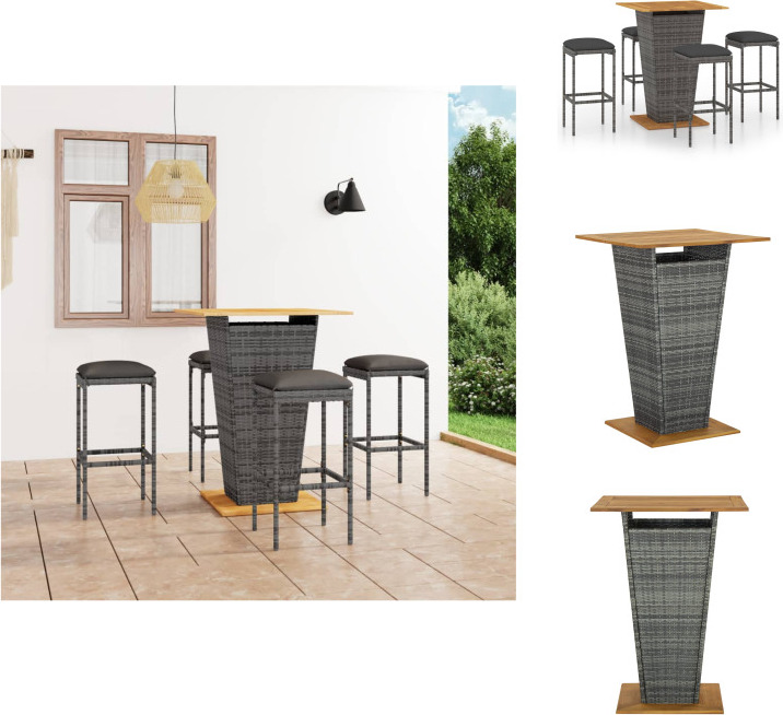 vidaXL 5-dielny záhradný barový set s vankúšmi polyratan sivý - Záhradný nábytok sety