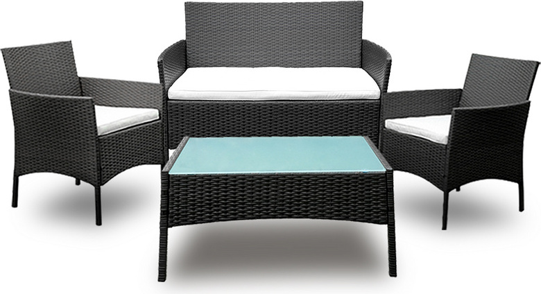 Súprava záhradného nábytku gauč balkónová súprava relax lounge sklenený záhradný stôl záhradná súprava čierna