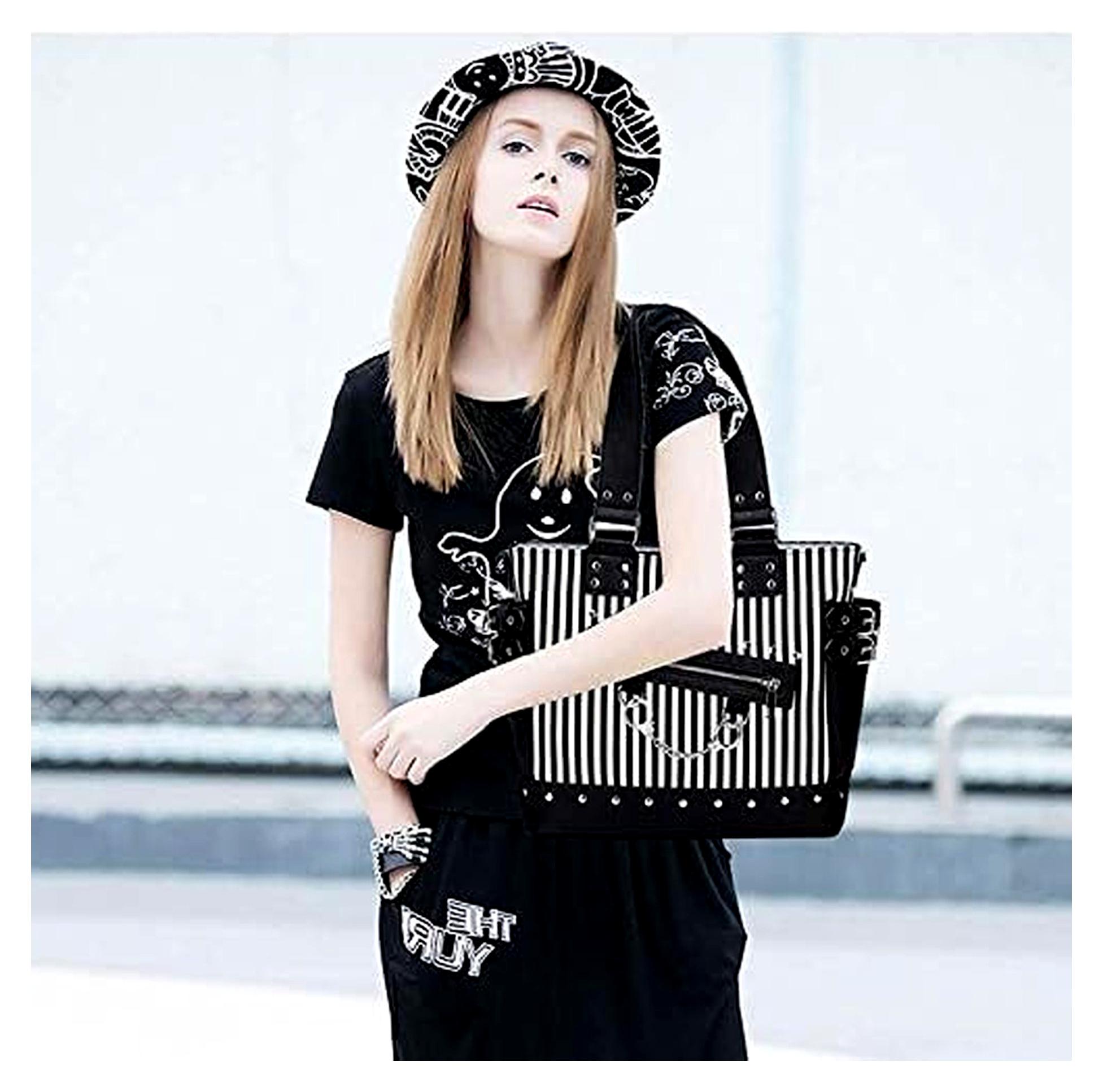 Markenlos Damenmode Canvas Punk Tote Umhängetasche mit Schultergurt und großer Kapazität