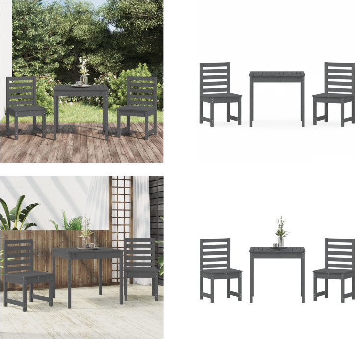 vidaXL 3 ks záhradný bistro set sivý z masívnej borovice - Záhradný bistro set - Záhradné bistro sety - Vonkajší bistro set - Bistro set terasa