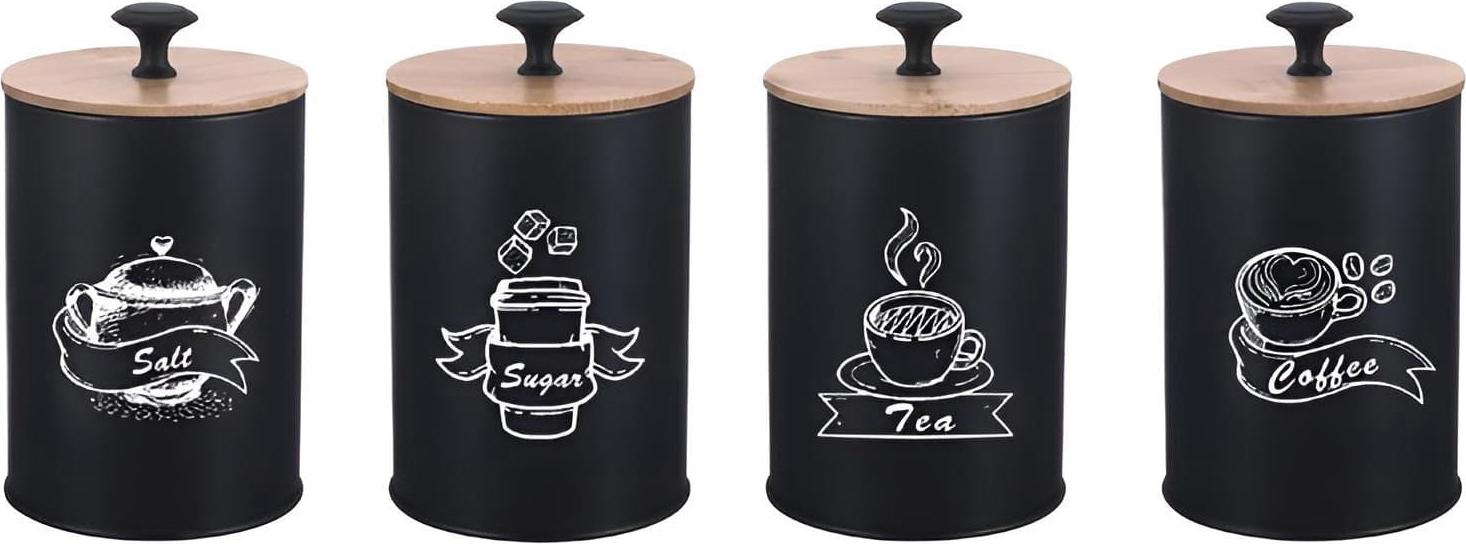 Set Aus 4 Behältern Für Kaffee, Tee, Zucker, Salz, 16X9,5 Cm Brunbeste Bb-2675 (Aufschrift Eng)