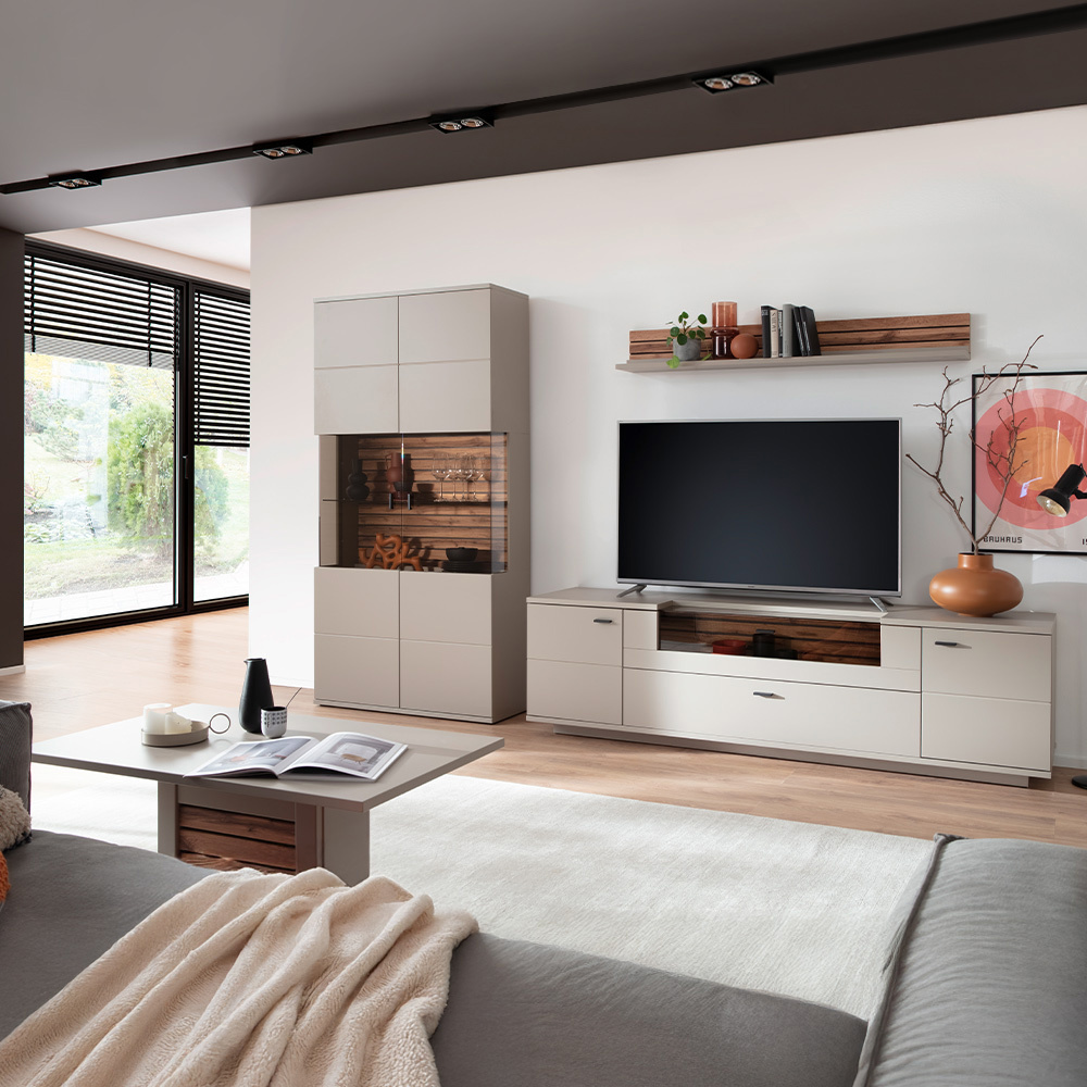 Lomadox Wohnzimmer-Set 4-teilig LIEZEN-05 in grau mit Eiche LA05-LIEZEN-05-SET9