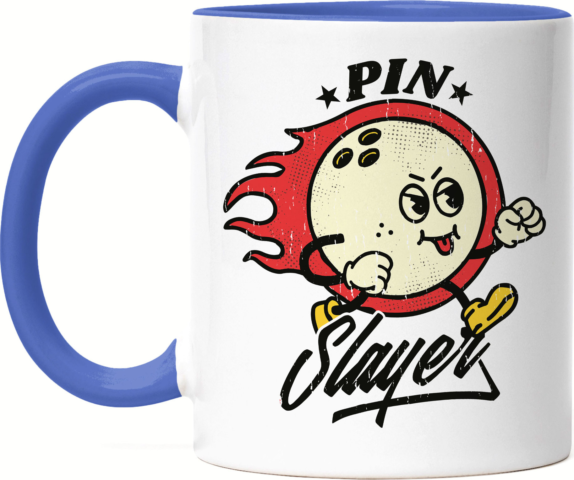 Hey!Print Pin Slayer Tasse Blau Bowling Bowlingball Bowlingbahn Kegelbahn Kegeln Kegelball Spiel Sport Pins Freizeit Hobbie HP-1845-T-Blau