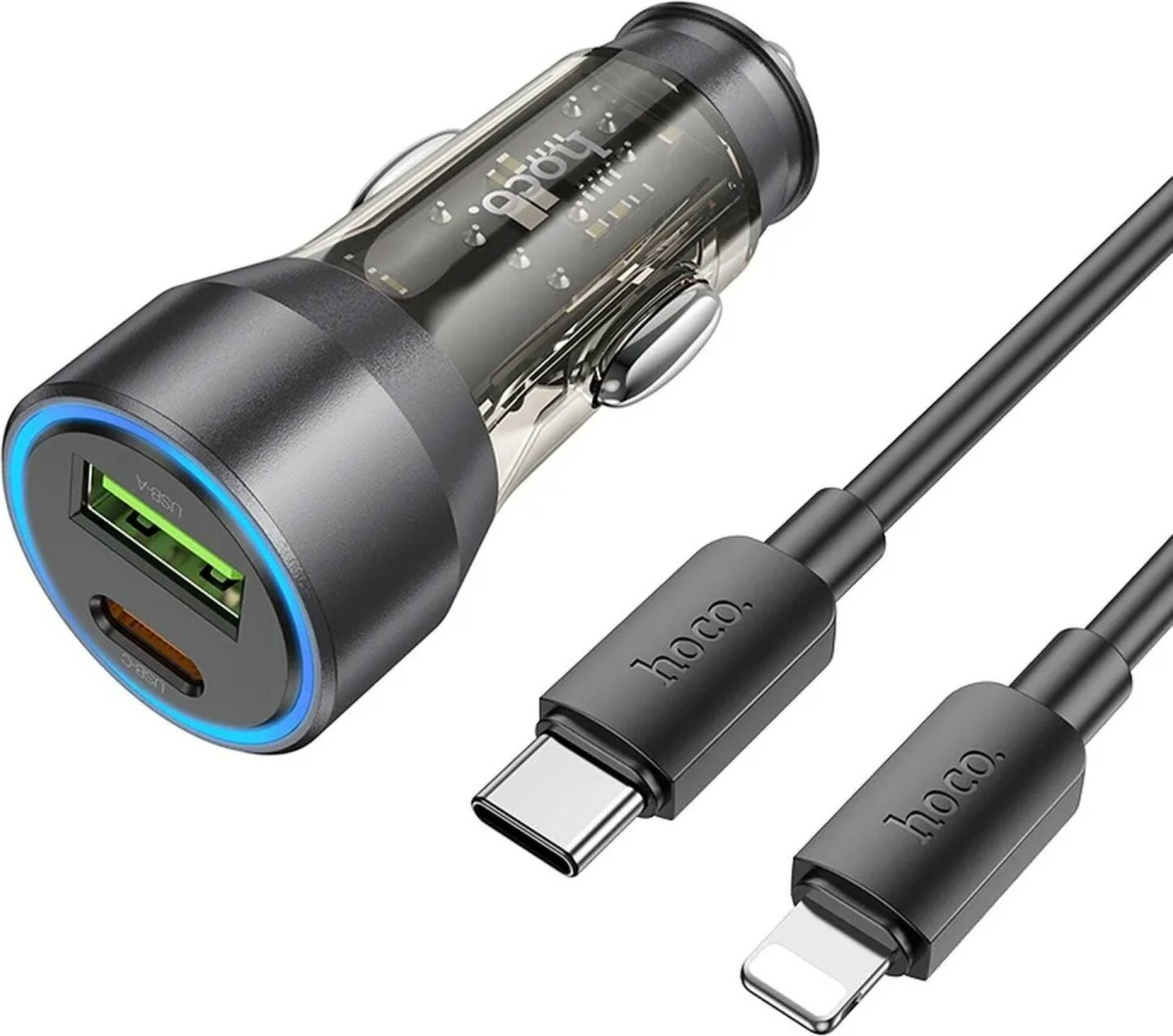 HOCO nabíjačka do auta USB QC 18W + typ C 25W + kábel typu C kompatibilný s iPhone PD43W NZ12A čierna