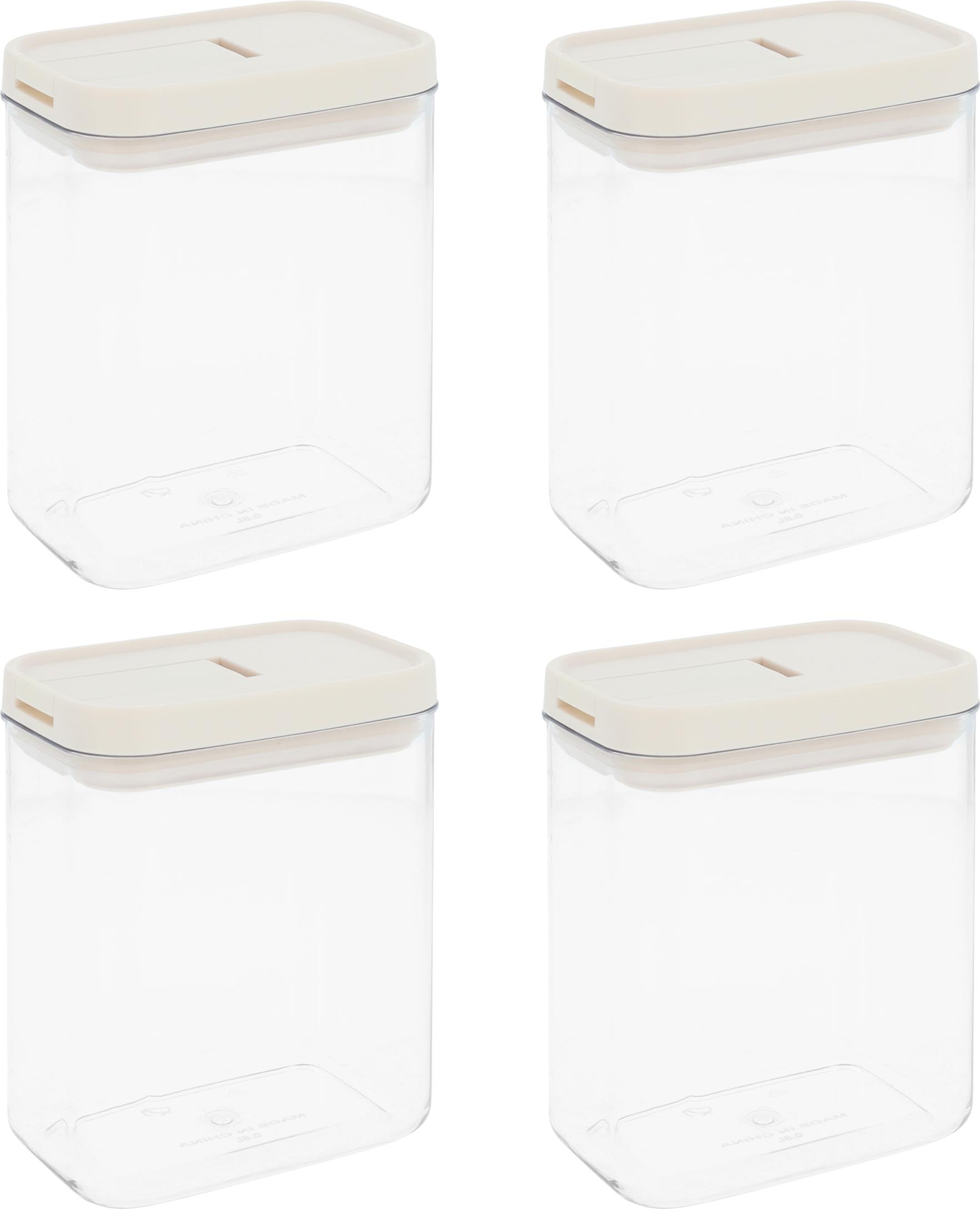 Krumble Vorratsgläser - 4er-Set - 1300 ml - Vorratsgläser - Vorratsgläser - Luftdichter Deckel - Vorratsgläser - Spülmaschinenfest - Kunststoff - Transparent - Beige