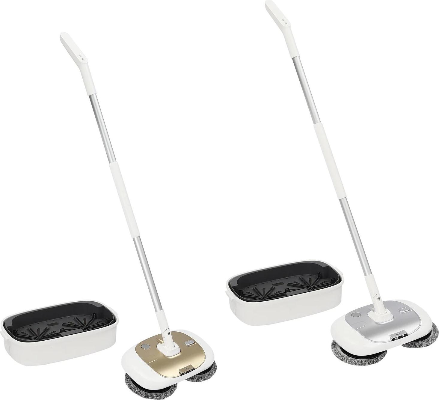 Elektrický mop, 180° rotácia, 40 W dvojitý motor, 0,11 galónová nádržka na vodu, LED svetlo, na drevené podlahy a dlažbu, tmavosivý