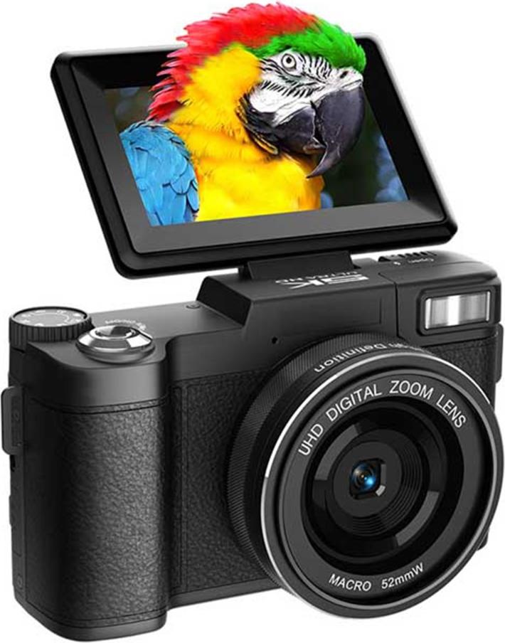 INF 5K Ultra HD 64MP WiFi Digitalkamera mit Klappbildschirm & Makroobjektiv Schwarz 407900