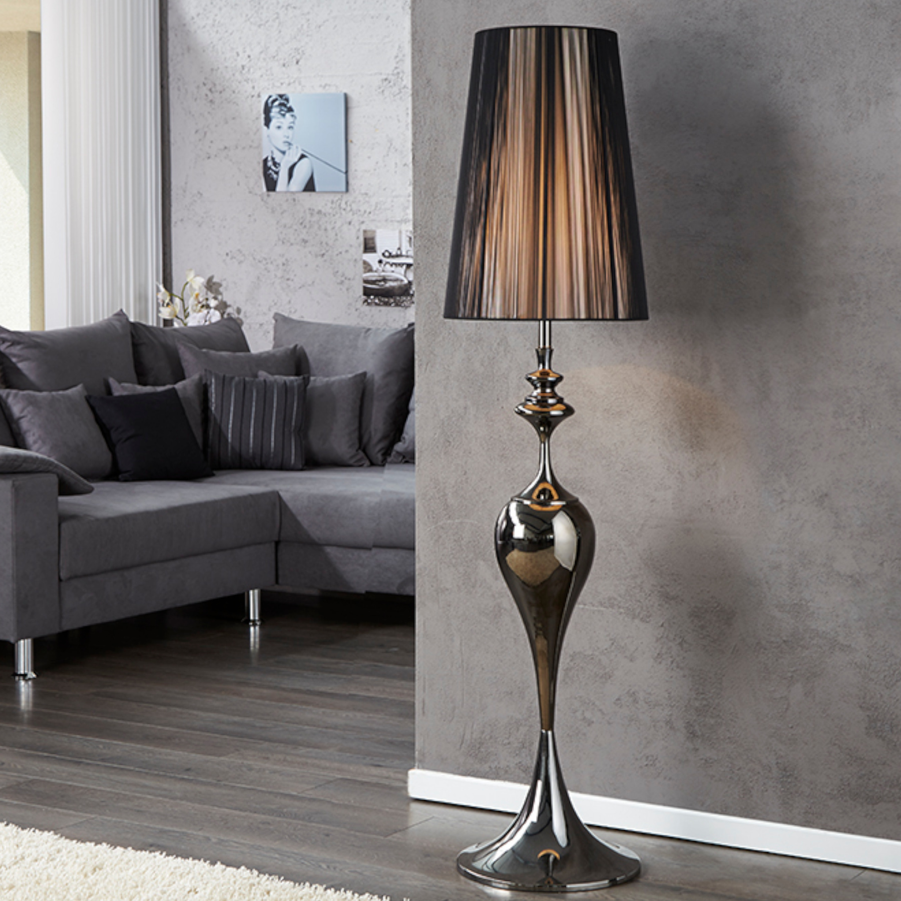 riess-ambiente Edle Design Stehlampe LUCIE 160cm schwarz Barock Stil Stehleuchte Wohnzimmerlampe Lampe 20512