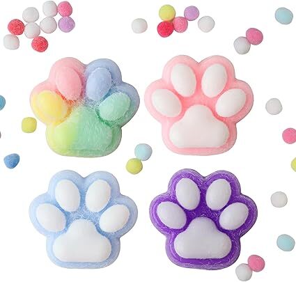 Akhan 4 Stück Taba Squishy Cat, Squishy Toy Squishy Cat Paw, Fufu Squishy für Stressabbau, Squeeze Toy Squishy Pfote, Süße Weiche Katzenpfoten