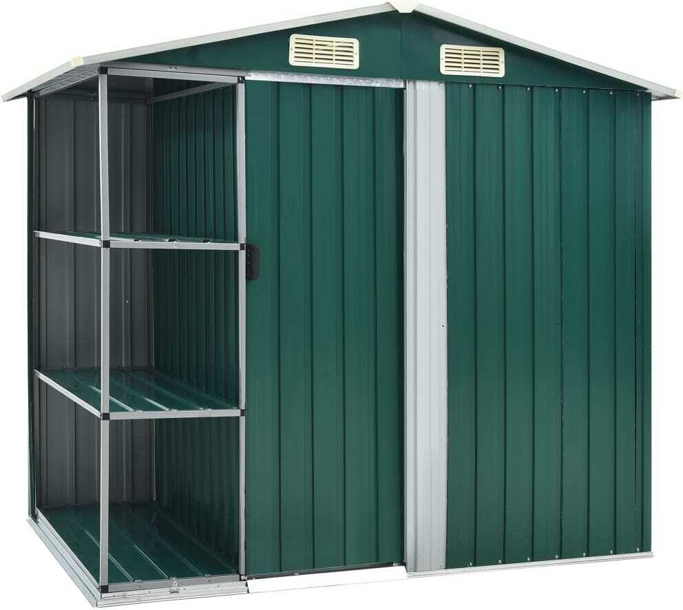 Maison Exclusive Záhradný domček s policou zelený 205 x 130 x 183 cm železo