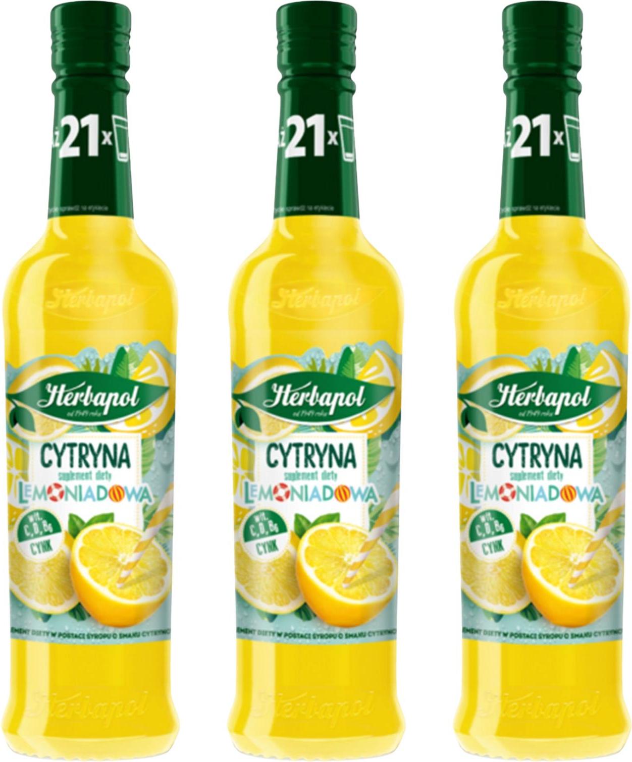 Herbapol Zitrone Limonade Sirup 3x 420ml - Getränkesirup für Wasser Vitamin C