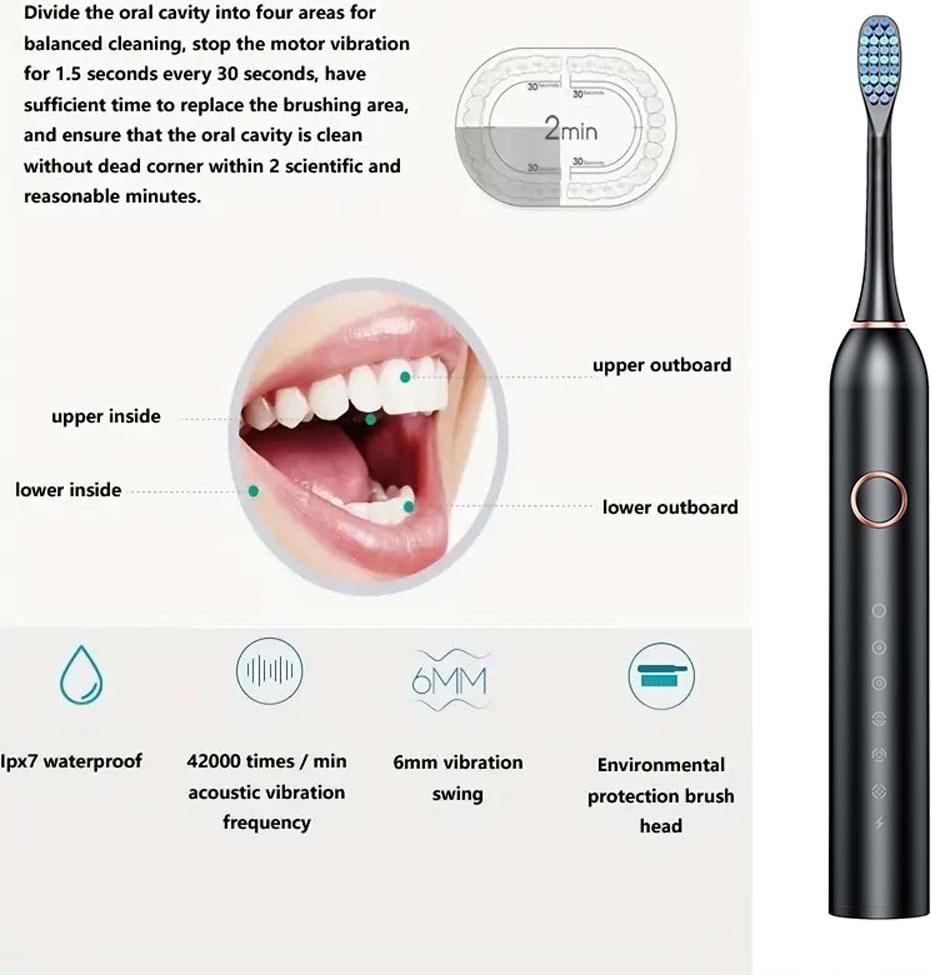 INF Magnetische Schwebung Elektrische Zahnbürste mit 4 Bürstenköpfen Weiß 387958