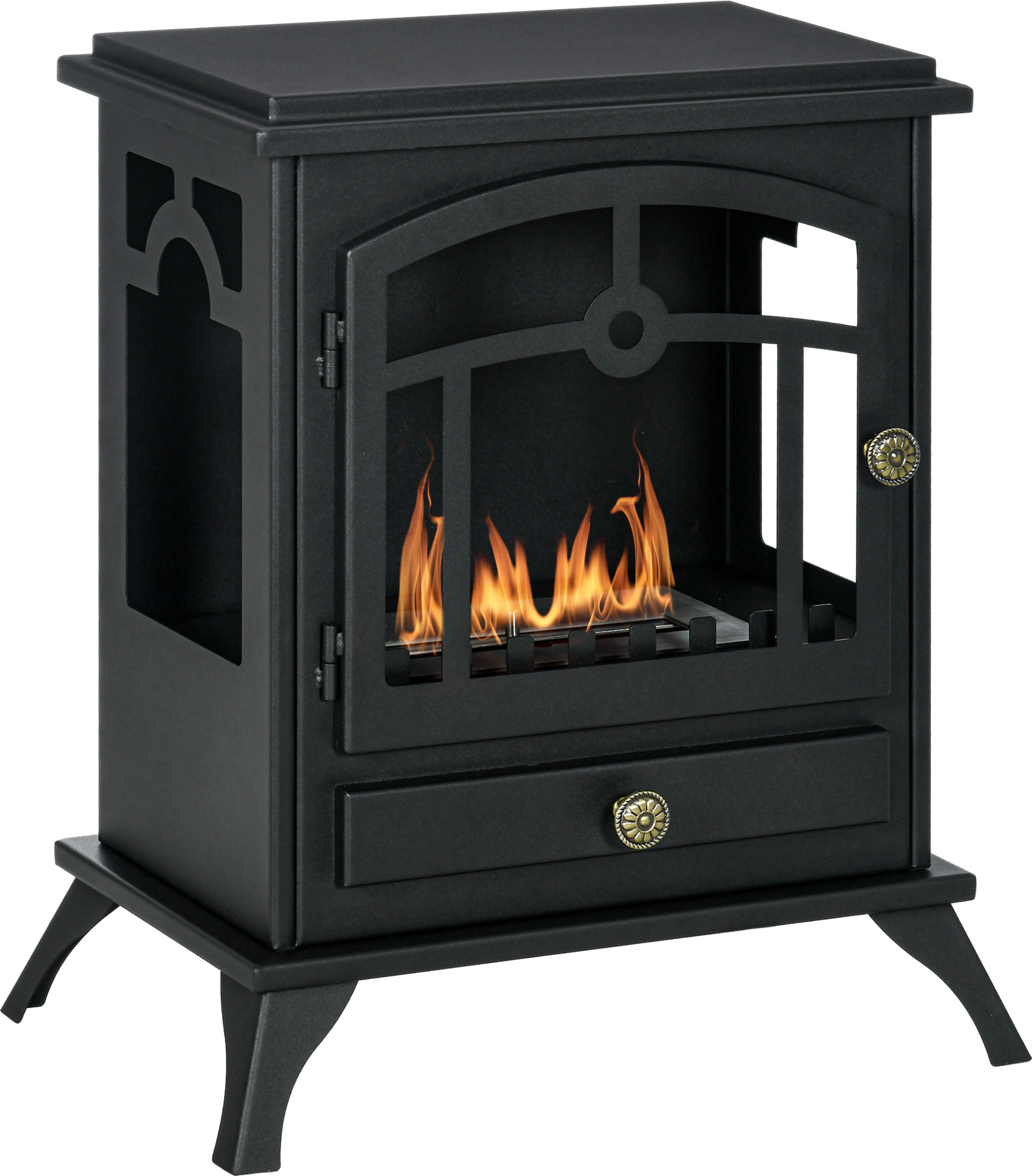 HOMCOM Krb na etanol, 7000BTUetanolový krb, 1.2L etanolový krb s poklopom, bioetanolový krb s dobou horenia 3h, voľne stojaci krb do 25 m², oceľ, čierna