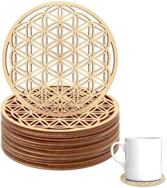 OEM Set aus 6 Holzmeditationspodesten aus hochwertigem Birkenholz (10 x 10 cm), Flower of Life Dekoration (6) 2026