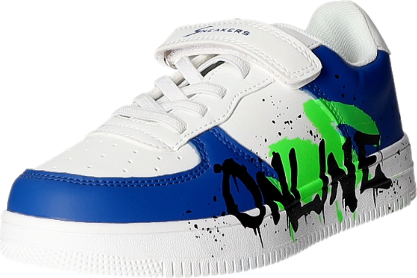Sneakers Kinder-Jungen-Sneaker-Slipper-Klettschuh ONLINE Weiß-Blau-Grün, Farbe:weiß, EU Größe:34 XA24011-WB